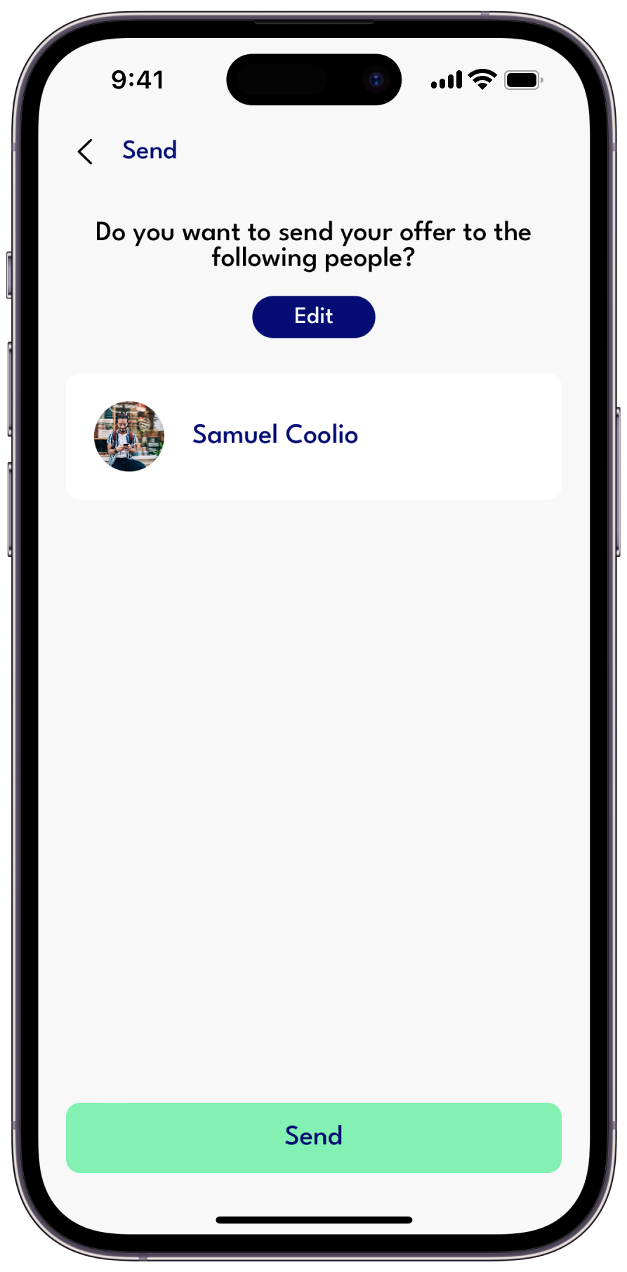 iPhone with the FEATRme negotiation creation where the user sends a drafted negotiation directly to your negotiation partner