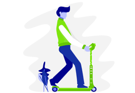 An illustration of a creator riding on a scooter